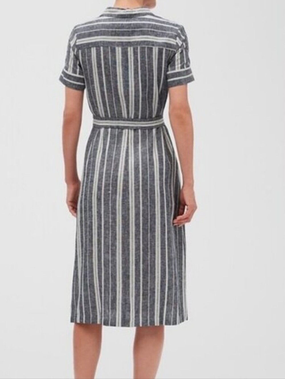 NWT Banana Republic Linen Dress Midi Button Up Collar 10 Striped - Picture 2 of 9
